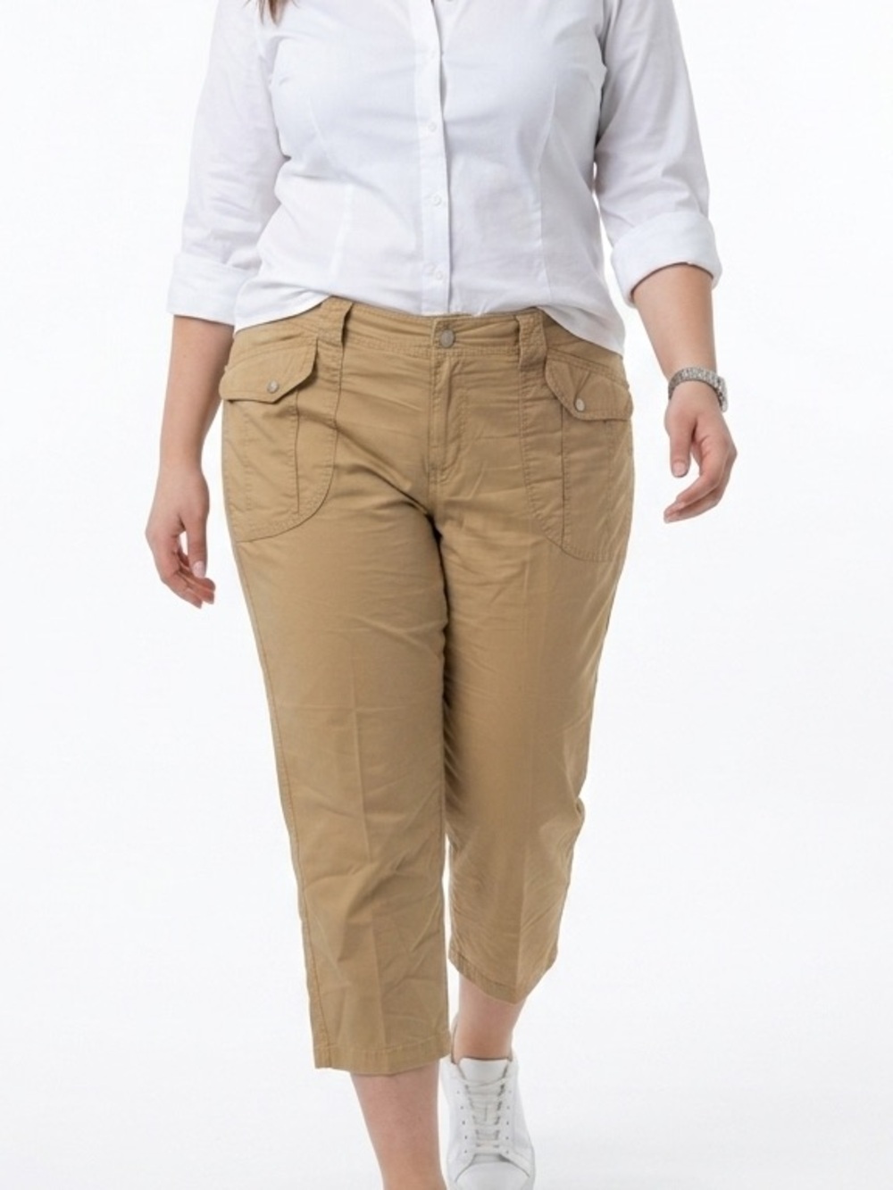 Lauren Ralph Lauren Cargo Pants Womens 14W Tan Excellent Tapered Cropped Cotton